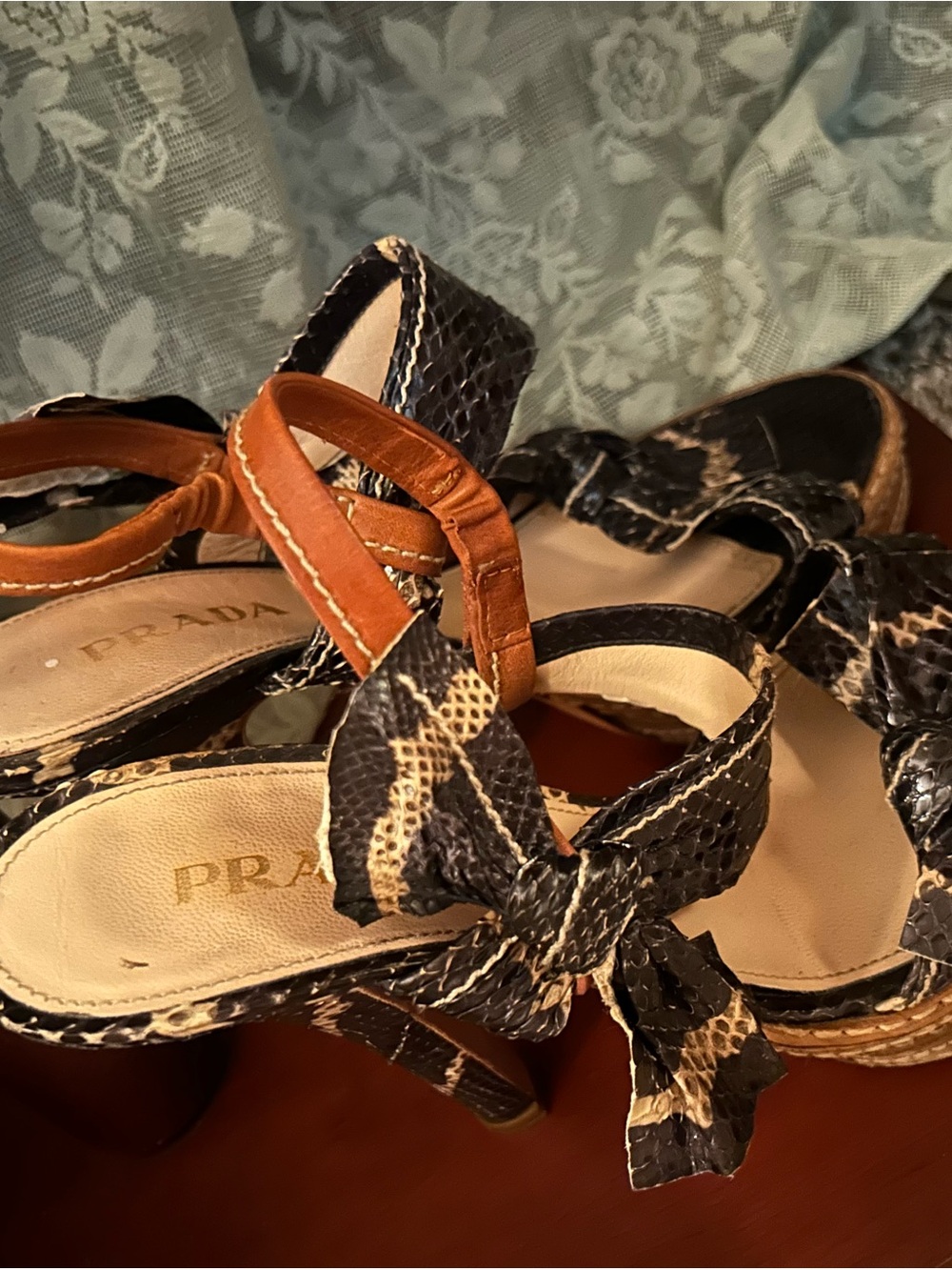 Prada Python Leather Snakeskin Platform Heels in Brown and Black size 40 - Picture 3 of 9